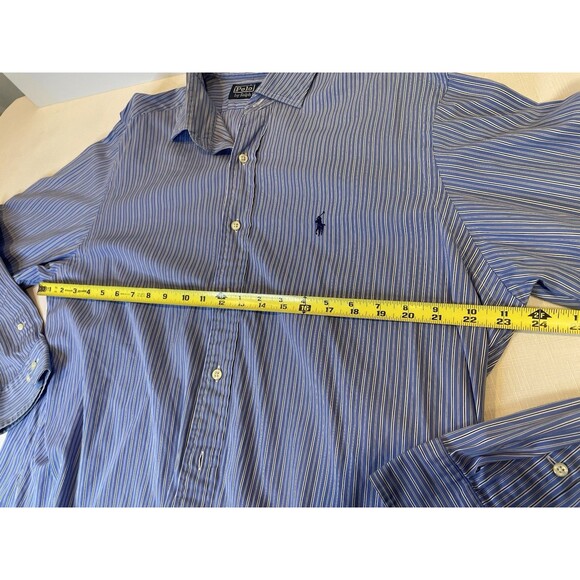 Polo Ralph Lauren Dress Shirt Mens XL 17 1/2 Blue White Button Up Pony - Picture 7 of 9